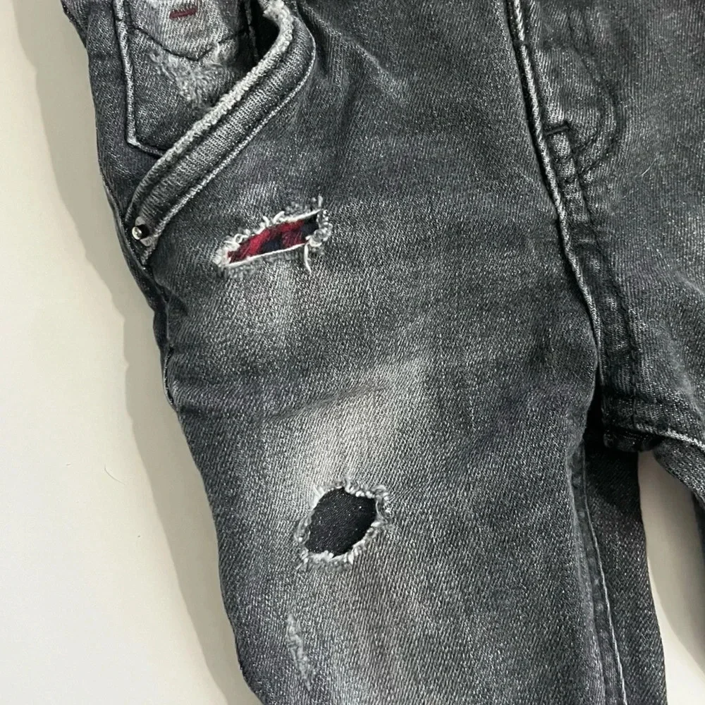 Oshkosh Genuine Kids • Distressed Black Skinny Plaid Patch Jeans